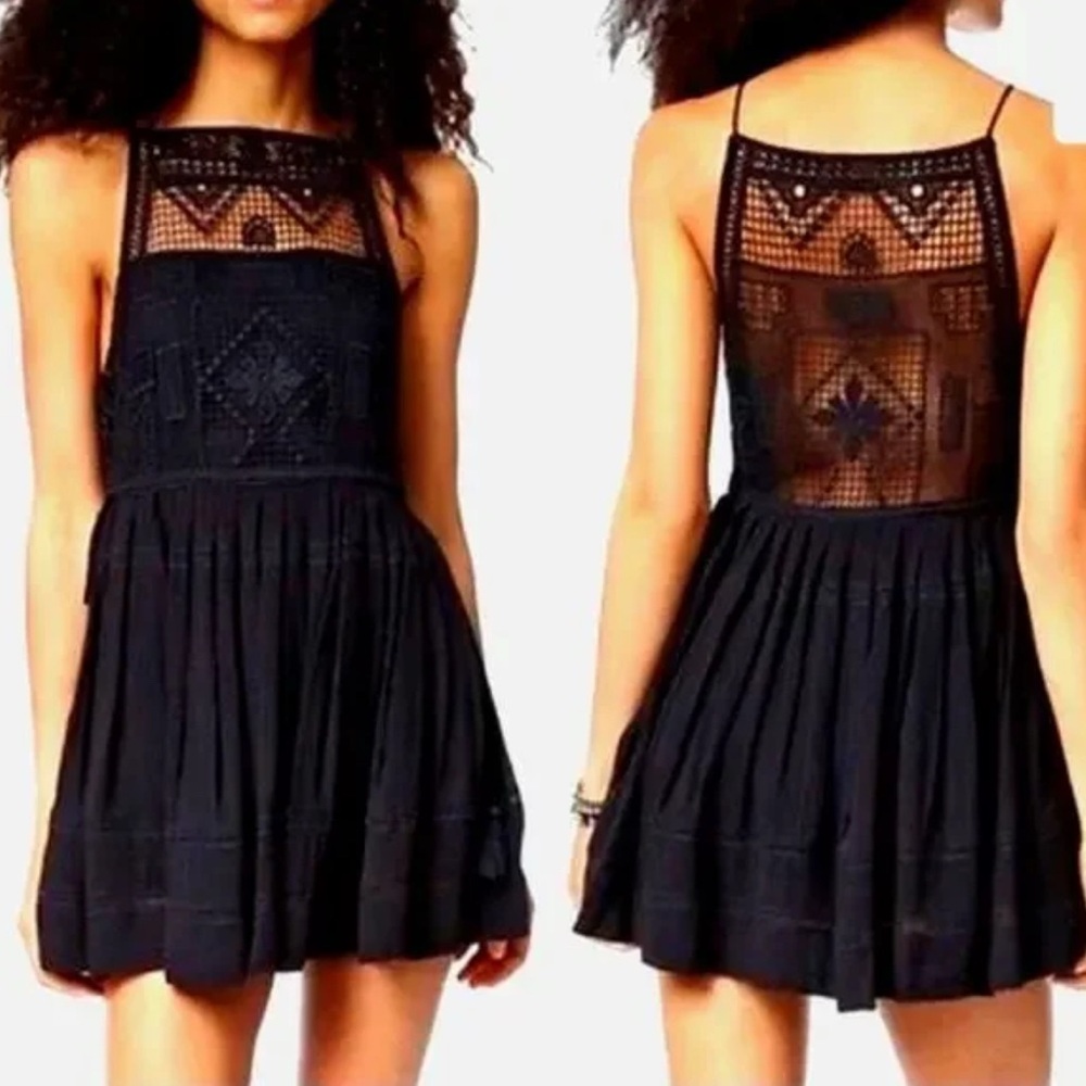 Free People Emily Crochet Mini Dress with side pull tie and tassle details - Picture 11 of 11